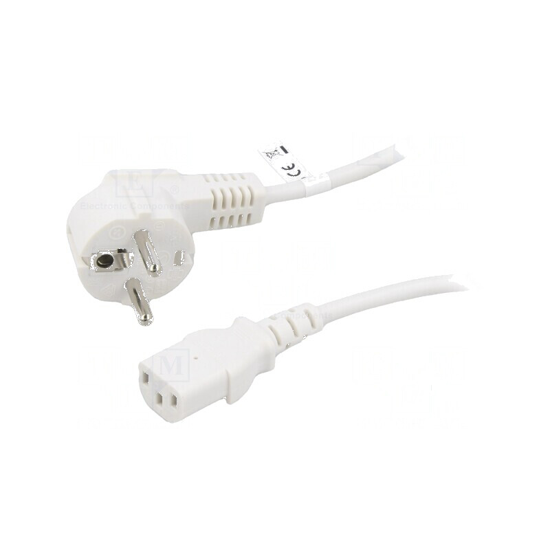 Cablu CEE 7/7 unghi, ştecăr IEC C13 mamă PVC 3m alb | Electronic-mag.ro | Componente Electronice