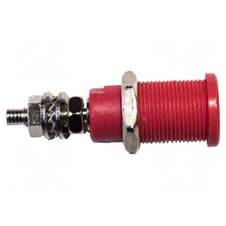 Conector banană 4mm soclu 45A 600V roşu nichelat 39mm | Electronic-mag.ro | Componente Electronice