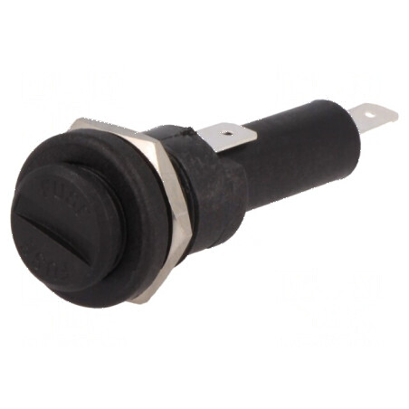 Clemă siguranţe cilindrice 6,3x25mm 250V neagră pe panou | Electronic-mag.ro | Componente Electronice
