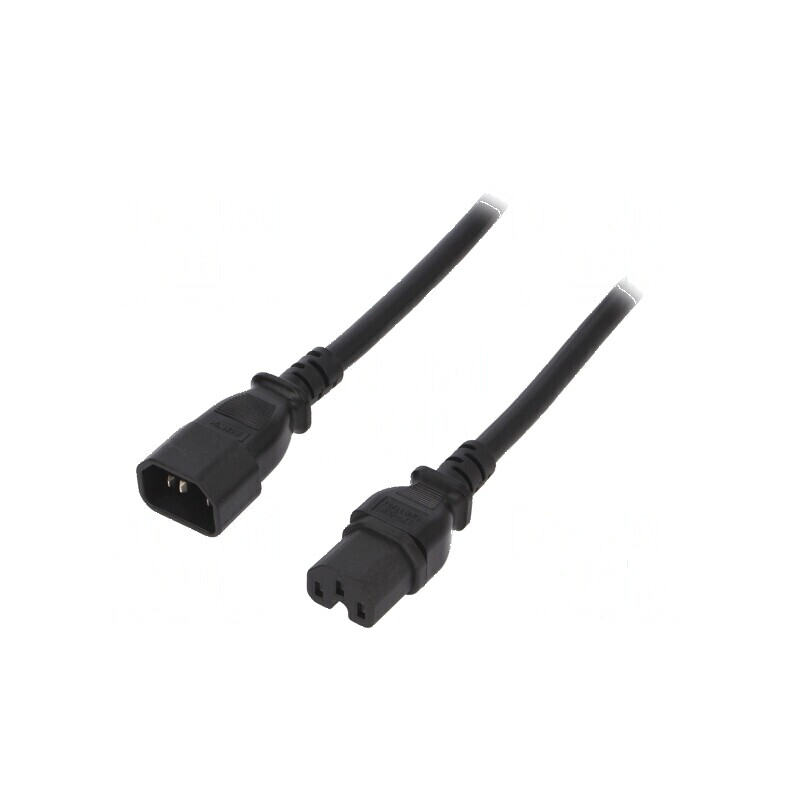 Cablu 3x14AWG IEC C14 tată - IEC C15 mamă PVC 1,8m negru 15A | Electronic-mag.ro | Componente Electronice