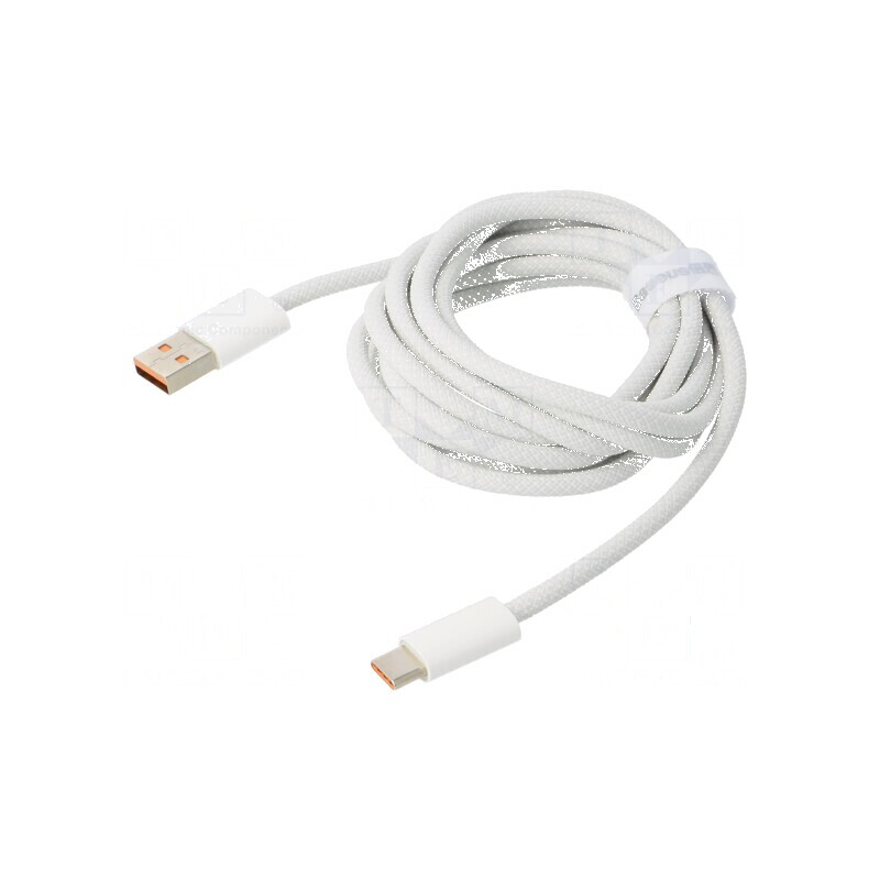 Cablu USB 2.0 A la C 2m alb textil 100W | Electronic-mag.ro | Componente Electronice