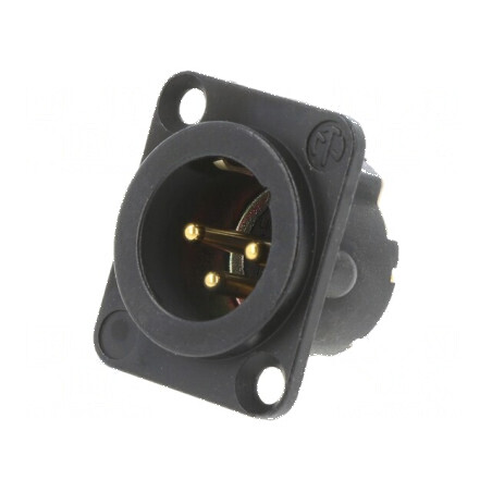 Conector XLR soclu tată 3 pini drept lipire negru 16A | Electronic-mag.ro | Componente Electronice