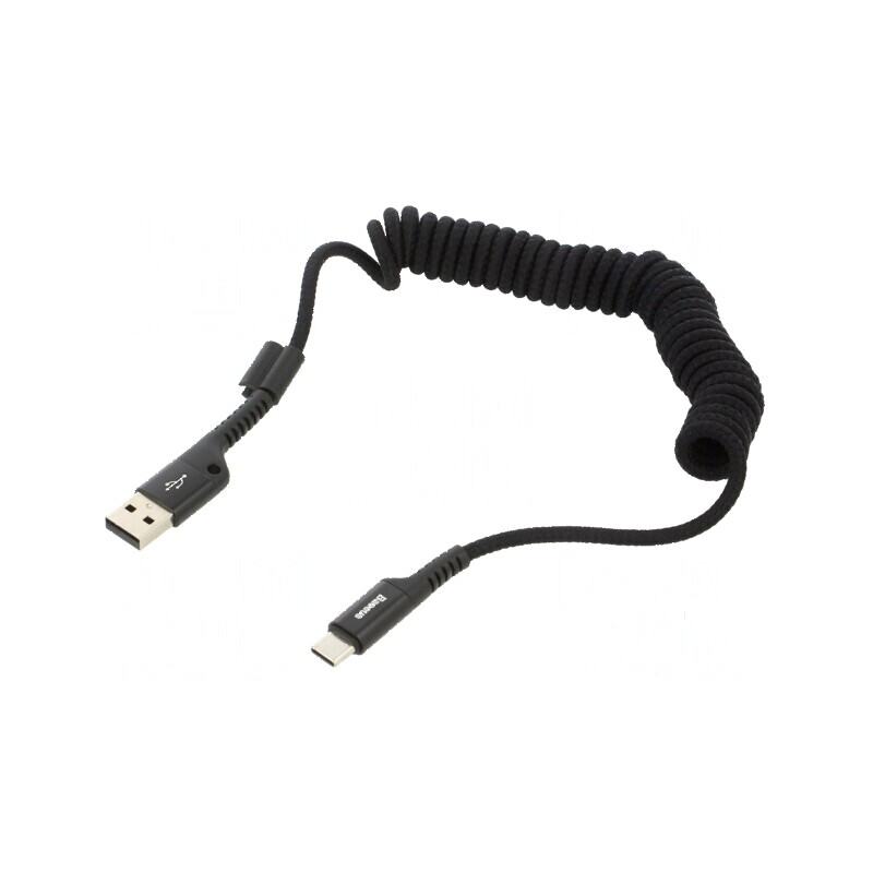 Cablu spiralat USB 2.0 A la C 1m negru 2A | Electronic-mag.ro | Componente Electronice
