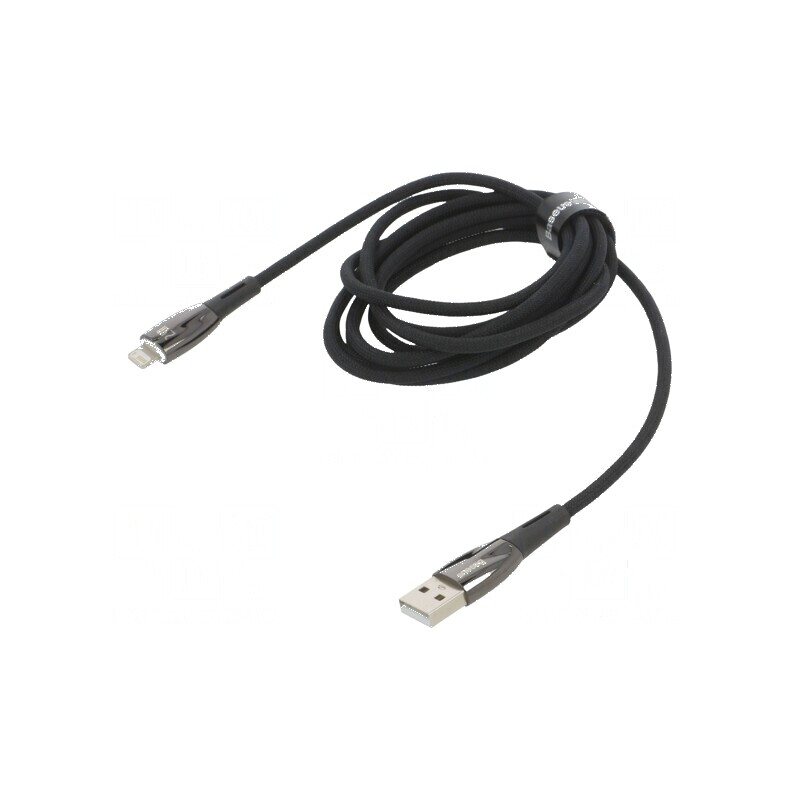 Cablu USB 2.0 Apple Lightning la USB A, 2m, negru, 2,4A | Electronic-mag.ro | Componente Electronice