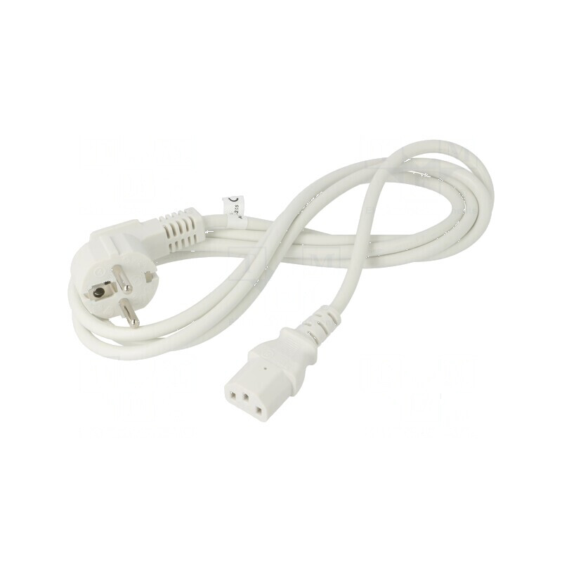 Cablu CEE 7/7 unghi, IEC C13 mamă 2m alb PVC | Electronic-mag.ro | Componente Electronice