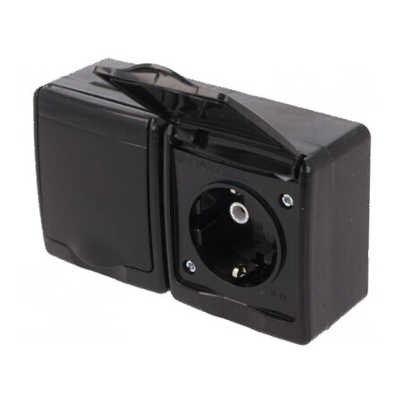 Conector alimentare AC soclu 2P PE 250VAC 16A negru murale | Electronic-mag.ro | Componente Electronice