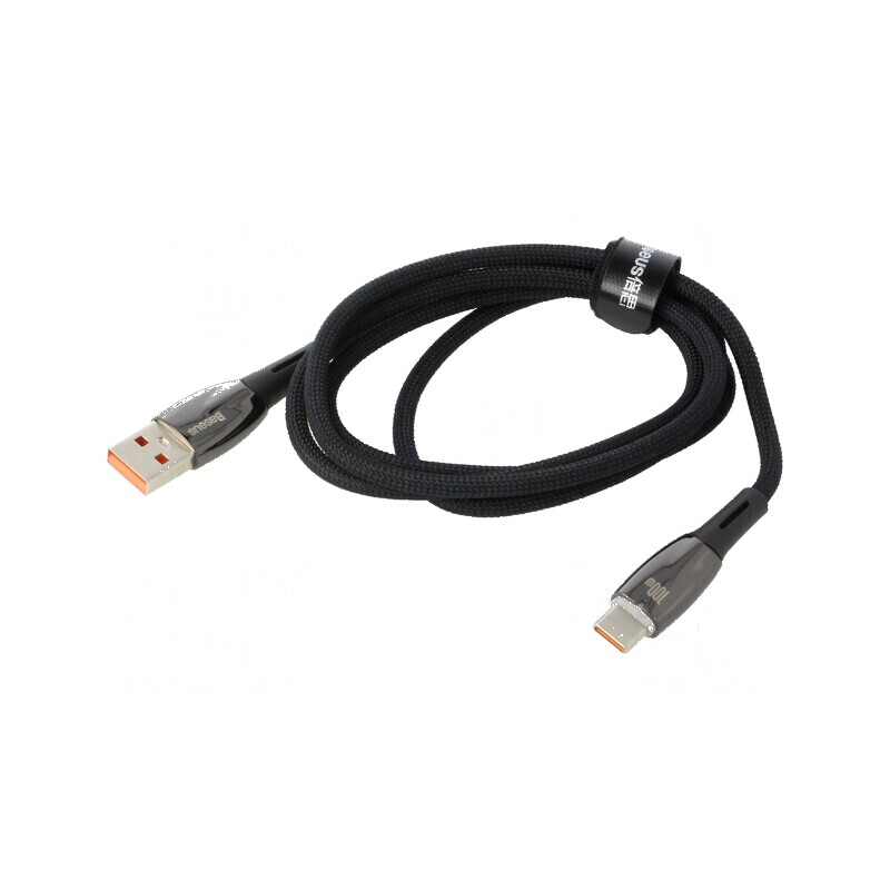 Cablu USB A la USB C 1m negru textil 100W | Electronic-mag.ro | Componente Electronice