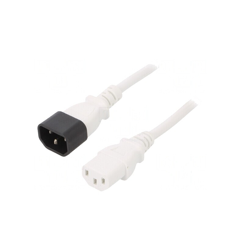 Cablu IEC C13 mamă - IEC C14 tată 3m alb 10A 250V | Electronic-mag.ro | Componente Electronice
