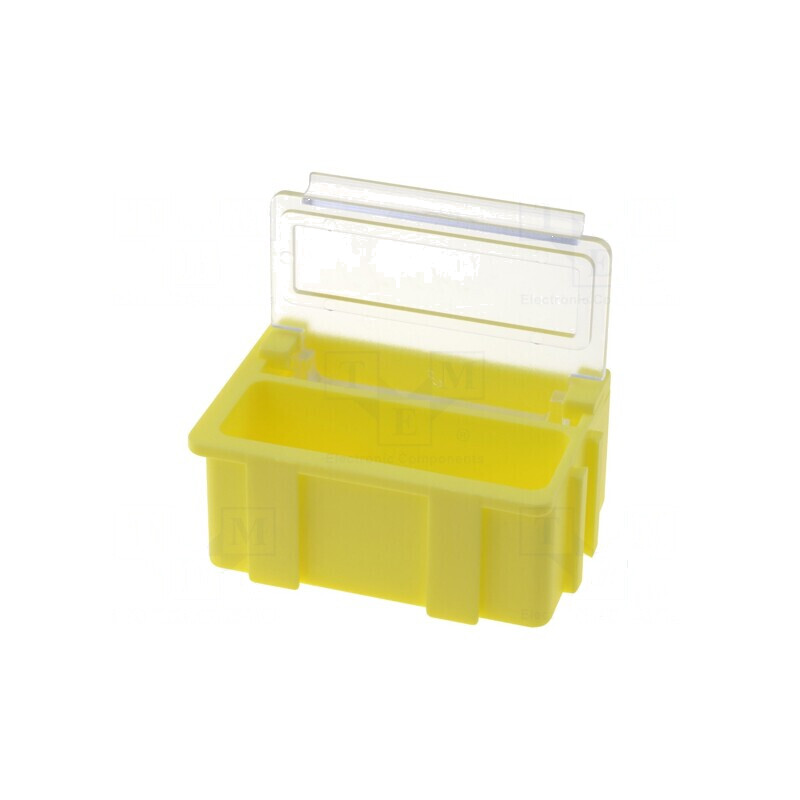 Suport ESD transparent galben 37x12x15mm cu clapetă | Electronic-mag.ro | Componente Electronice