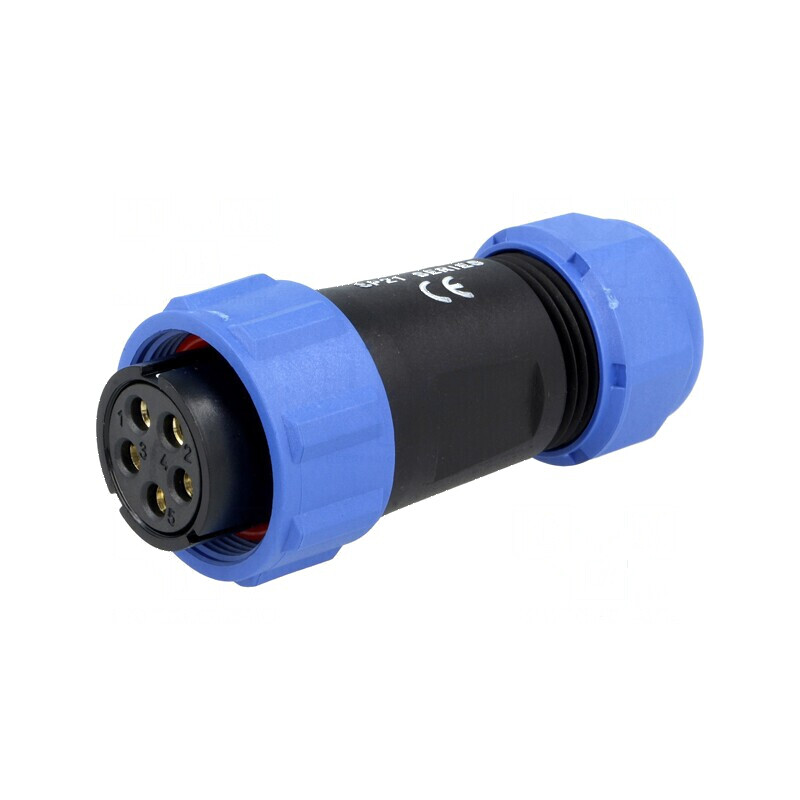 Mufă SP21 mamă 5 pini IP68 30A pentru cablu 7-12mm 500V | Electronic-mag.ro | Componente Electronice