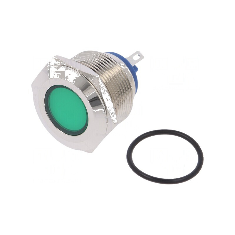Lampă LED plată verde 24VDC 24VAC Ø22mm alamă | Electronic-mag.ro | Componente Electronice