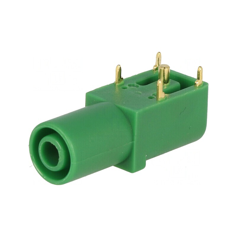 Conector banană 4mm soclu 24A 33mm verde aurit pe panou | Electronic-mag.ro | Componente Electronice