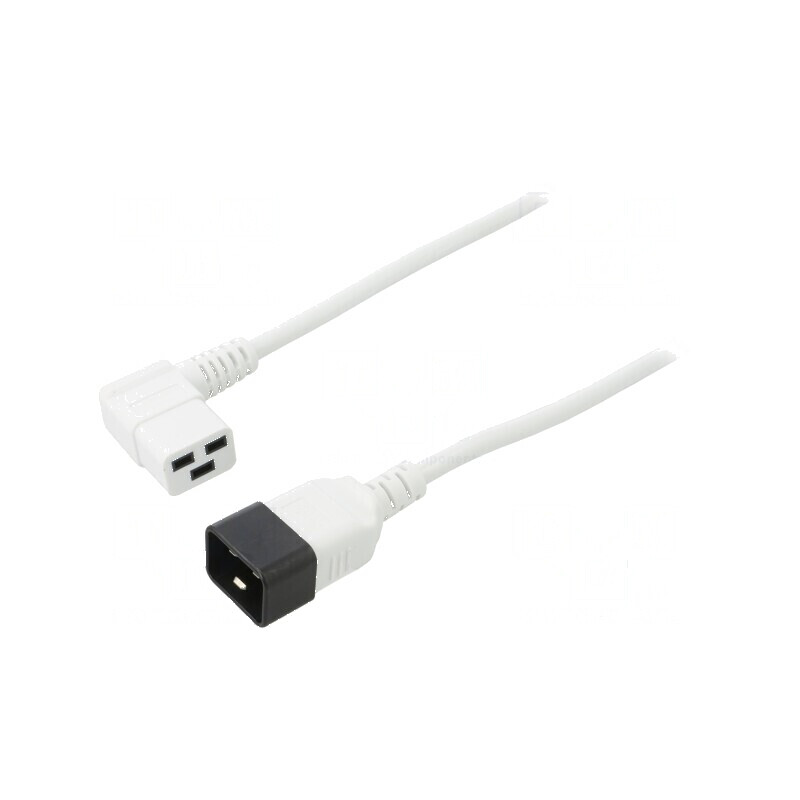 Cablu IEC C19 mamă unghiat - C20 tată, 1m, 3x1,5mm², alb | Electronic-mag.ro | Componente Electronice