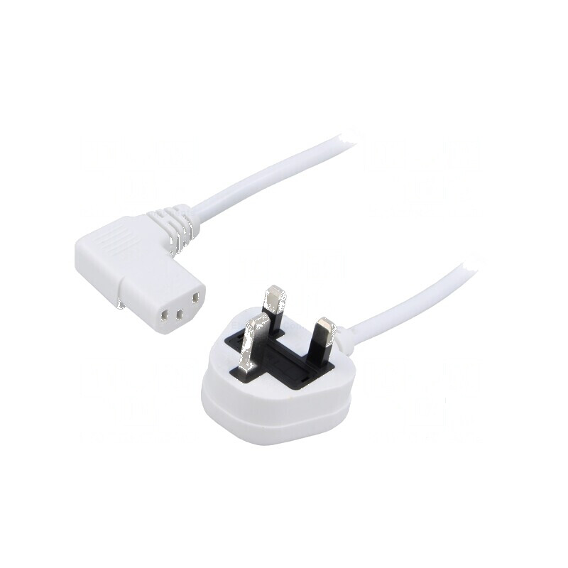 Cablu 3x0,75mm² BS 1363 cu mufă IEC C13 mamă 90° PVC 1,8m | Electronic-mag.ro | Componente Electronice