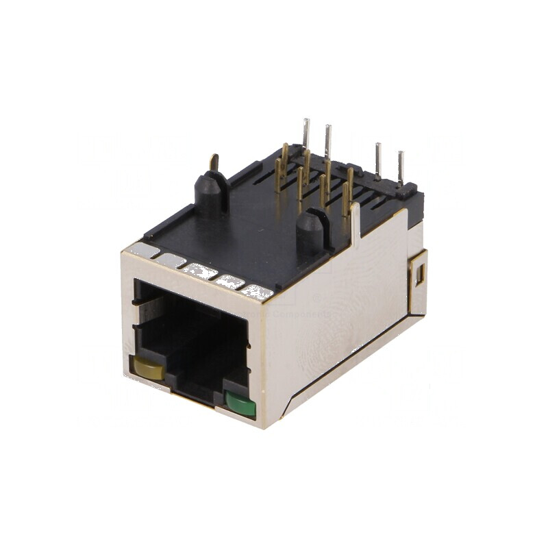 Conector RJ45 soclu 8 pini ecranat cu diodă LED THT | Electronic-mag.ro | Componente Electronice
