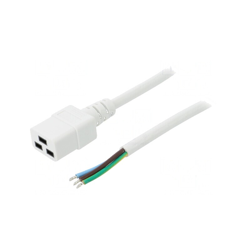 Cablu IEC C19 mamă 3x1,5mm² PVC alb 1,5m 16A | Electronic-mag.ro | Componente Electronice