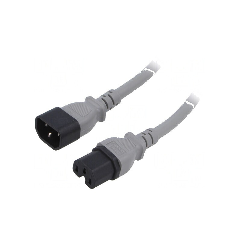 Cablu IEC C14 C15 3x14AWG 1m gri 15A 250V | Electronic-mag.ro | Componente Electronice