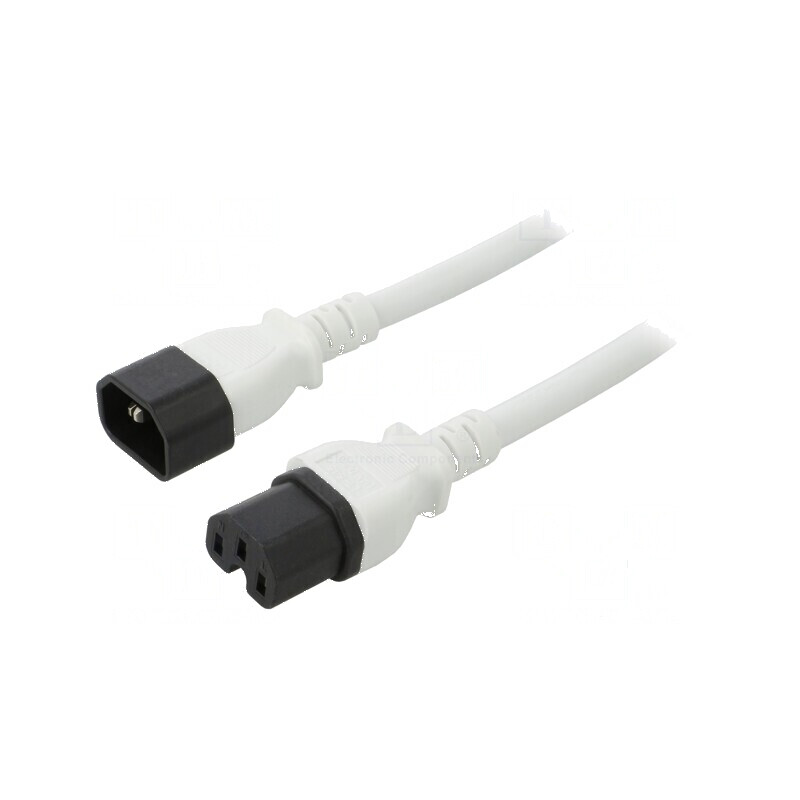 Cablu IEC C14 tată la IEC C15 mamă, 1m, 3x14AWG, alb, 15A 250V | Electronic-mag.ro | Componente Electronice Cablu IEC C14 tată la IEC C15 mamă, 1m, 3x14AWG, alb, 15A 250V | Electronic-mag.ro | Componente Electronice
