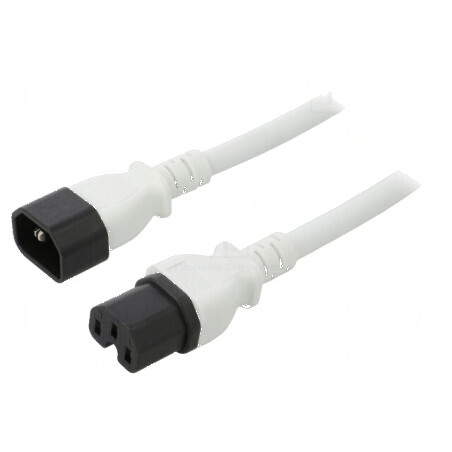 Cablu IEC C14 tată la IEC C15 mamă, 1m, 3x14AWG, alb, 15A 250V | Electronic-mag.ro | Componente Electronice