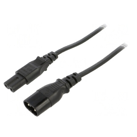 Cablu IEC C7 mamă - IEC C8 tată 5m 2x0,75mm² PVC negru 2,5A | Electronic-mag.ro | Componente Electronice
