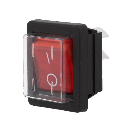 Rocker DPST 2 ON-OFF 16A/250VAC Roșu cu Neon 1350 | Electronic-mag.ro | Componente Electronice