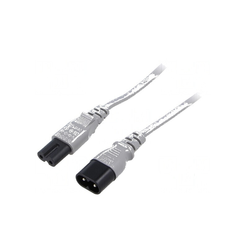 Cablu IEC C7 mamă - IEC C8 tată, 5m, 2x0,75mm2, 2,5A, 250V, gri | Electronic-mag.ro | Componente Electronice