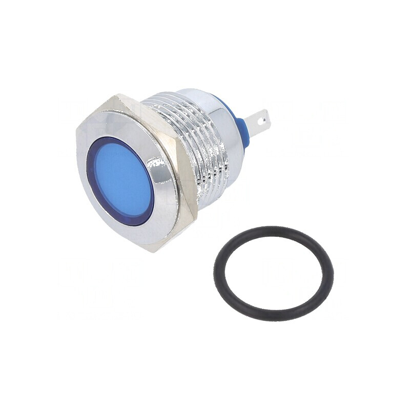 Lampă LED plată albastră 24VDC 24VAC Ø16mm alamă | Electronic-mag.ro | Componente Electronice