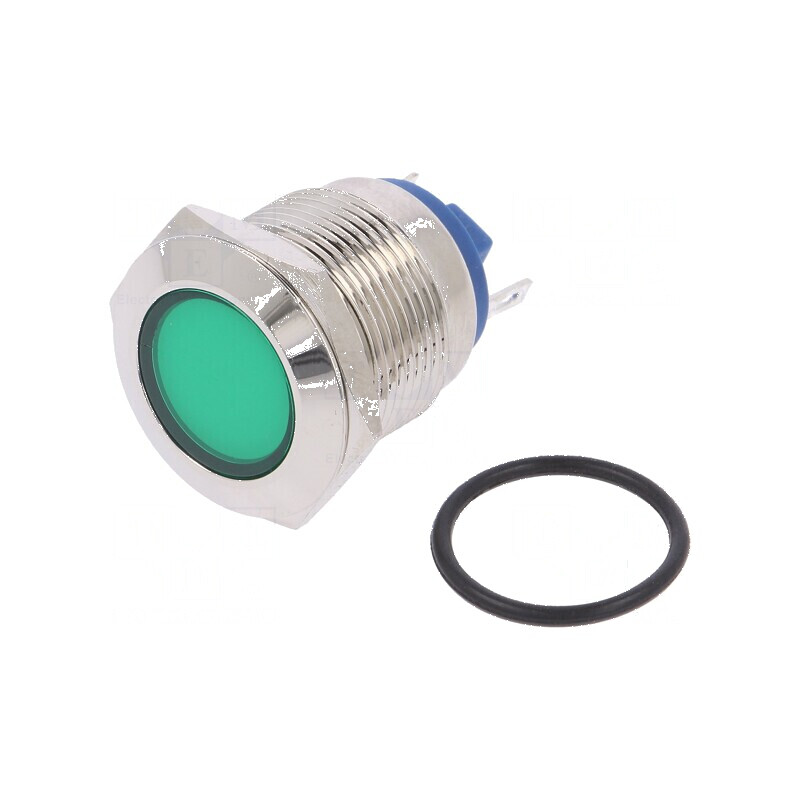 Lampă LED plată verde 24VDC 24VAC Ø19mm alamă | Electronic-mag.ro | Componente Electronice