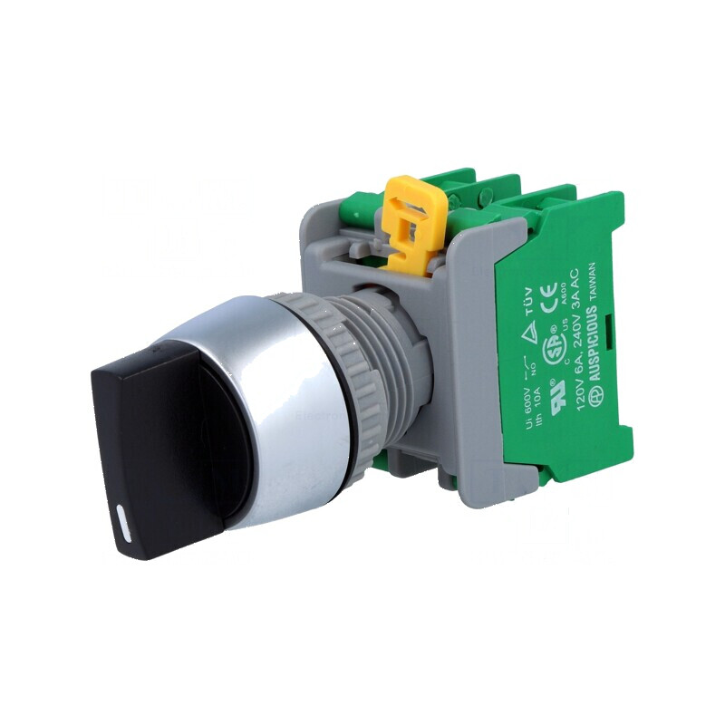 Comutator rotativ 22mm 3 NO x2 negru fără IP65 | Electronic-mag.ro | Componente Electronice