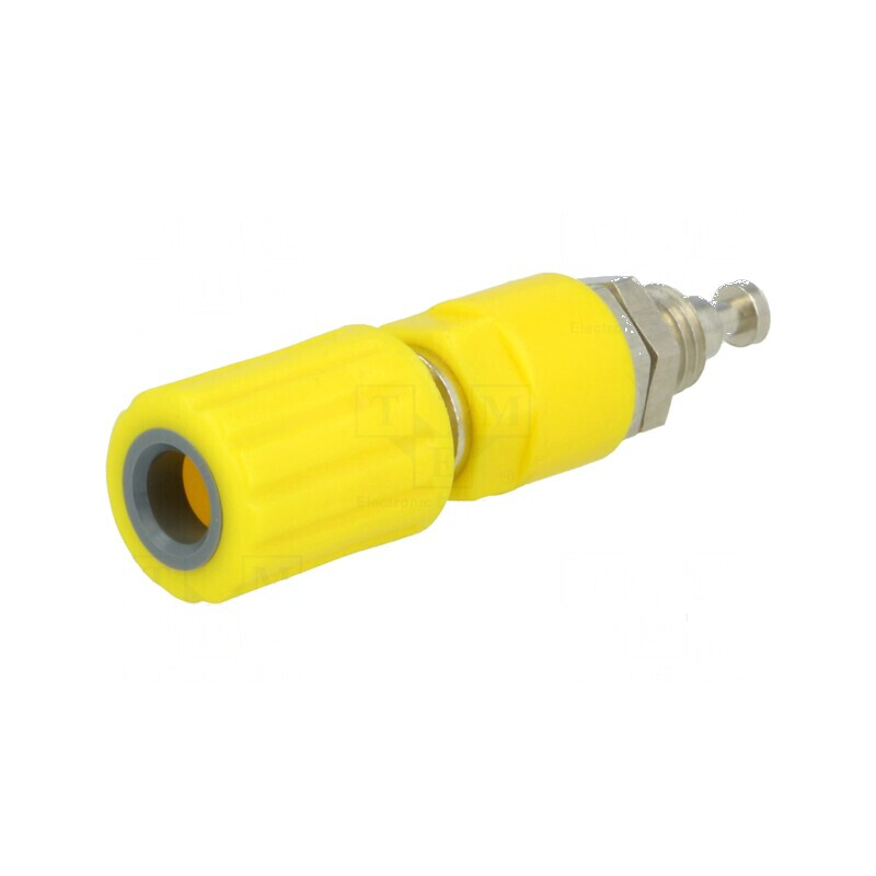Conector banană 4mm soclu 36A 30VAC 60VDC Ø6mm galben | Electronic-mag.ro | Componente Electronice