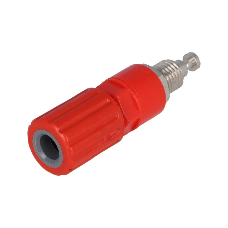 Conector banană 4mm soclu 36A 30VAC 60VDC orificiu Ø6mm roșu | Electronic-mag.ro | Componente Electronice