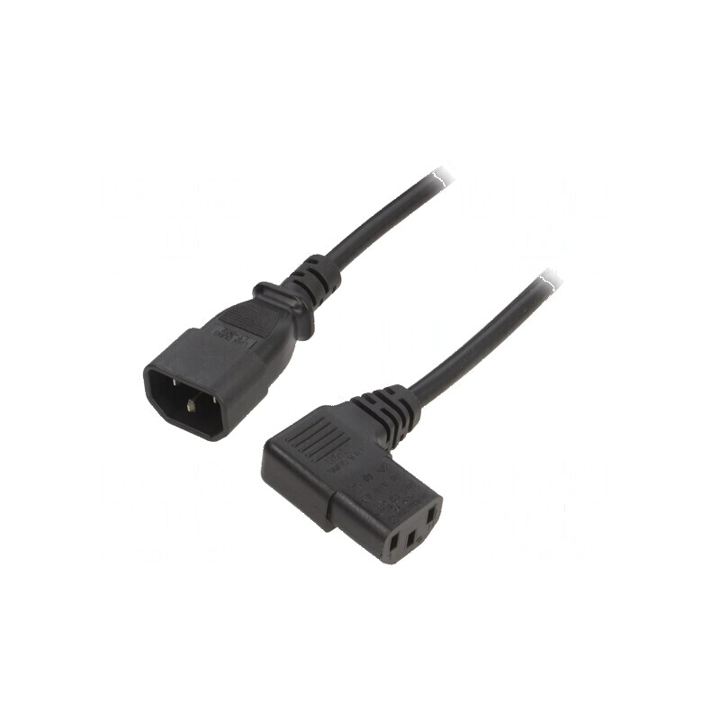 Cablu 3x0,75mm2 IEC C13 mamă 90° - IEC C14 tată PVC 1,8m negru | Electronic-mag.ro | Componente Electronice