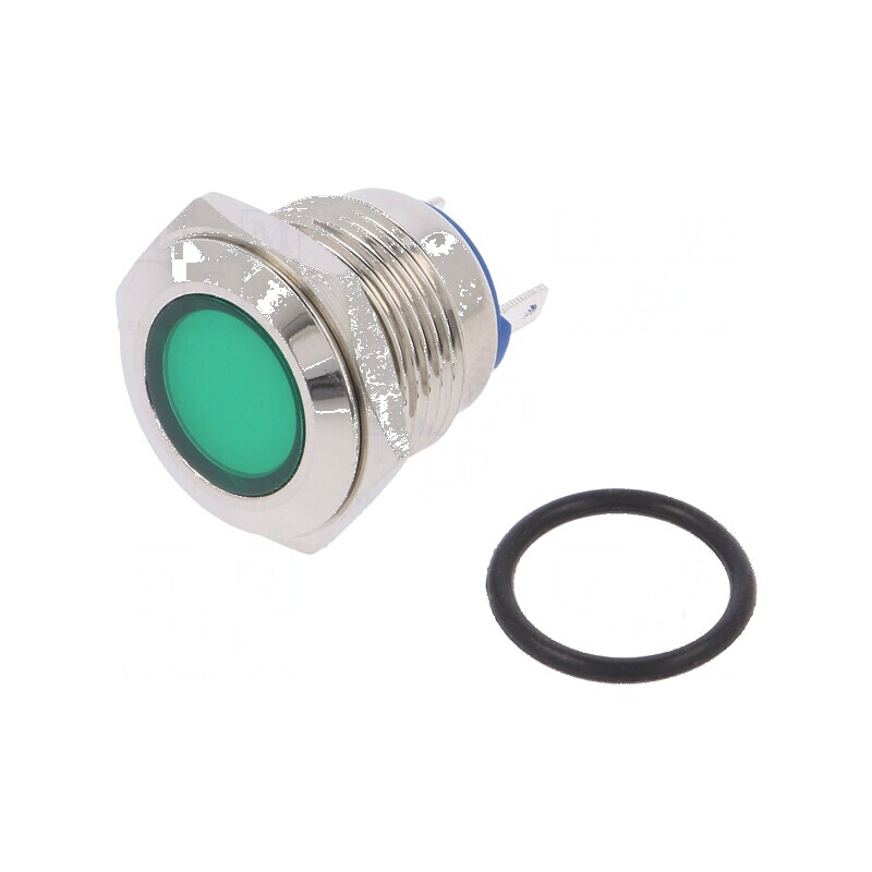 Lampă LED plată verde 24VDC 24VAC Ø16mm alamă | Electronic-mag.ro | Componente Electronice