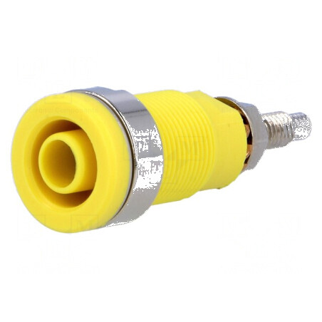 Conector banană 4mm soclu 32A 1kV galben nichelat panou | Electronic-mag.ro | Componente Electronice