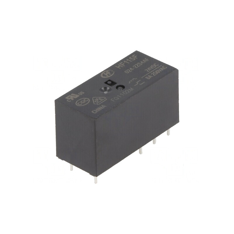 Releu electromagnetic DPDT 24VDC 8A 250VAC HF115F | Electronic-mag.ro | Componente Electronice