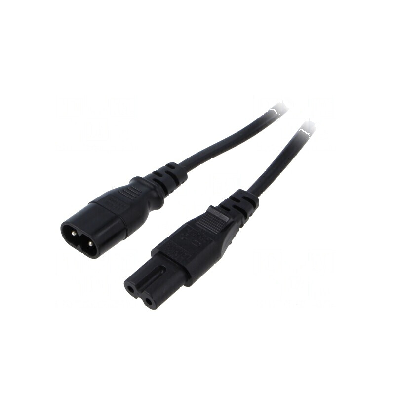 Cablu IEC C7 mamă - IEC C8 tată, 2x0,75mm2, 3m, negru, 2,5A | Electronic-mag.ro | Componente Electronice Cablu IEC C7 mamă - IEC C8 tată, 2x0,75mm2, 3m, negru, 2,5A | Electronic-mag.ro | Componente Electronice