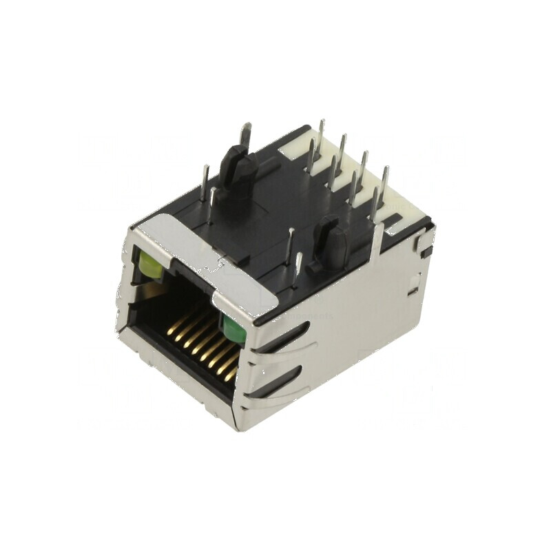 Conector RJ45 soclu PIN 8 ecranat cu diodă LED THT | Electronic-mag.ro | Componente Electronice