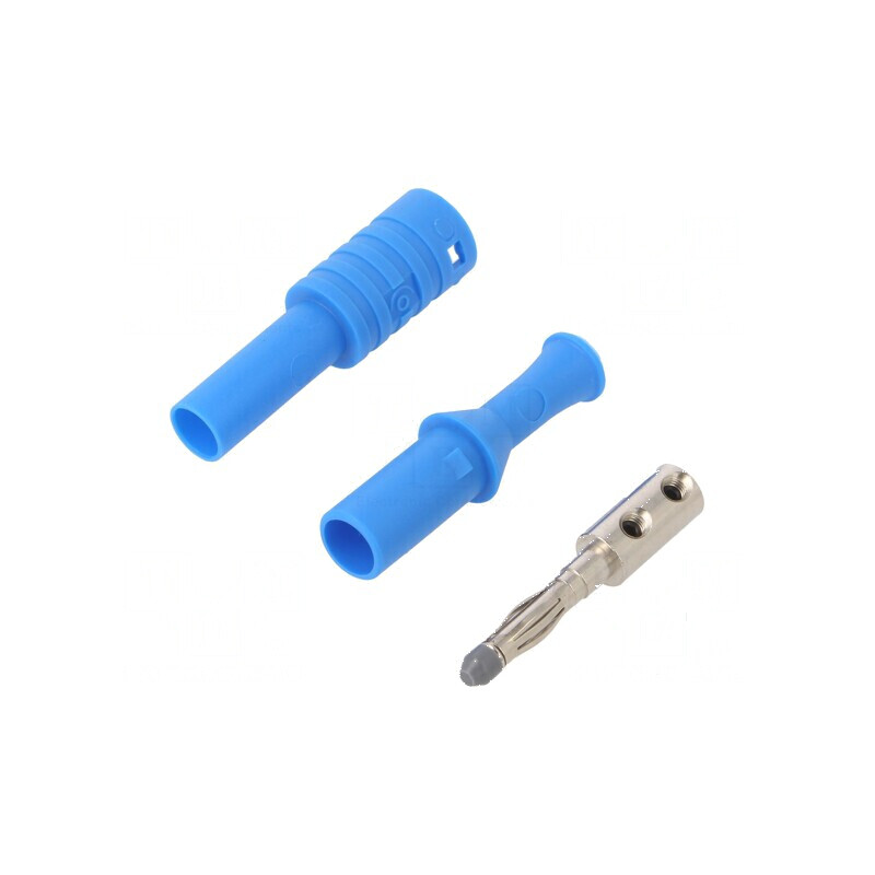 Conector banană 4mm 36A 1kVAC albastru cu izolație 63mm | Electronic-mag.ro | Componente Electronice
