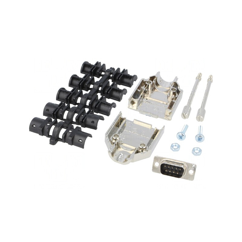 Conector D-Sub 9 PIN tată pentru lipire, negru - Kit complet | Electronic-mag.ro | Componente Electronice