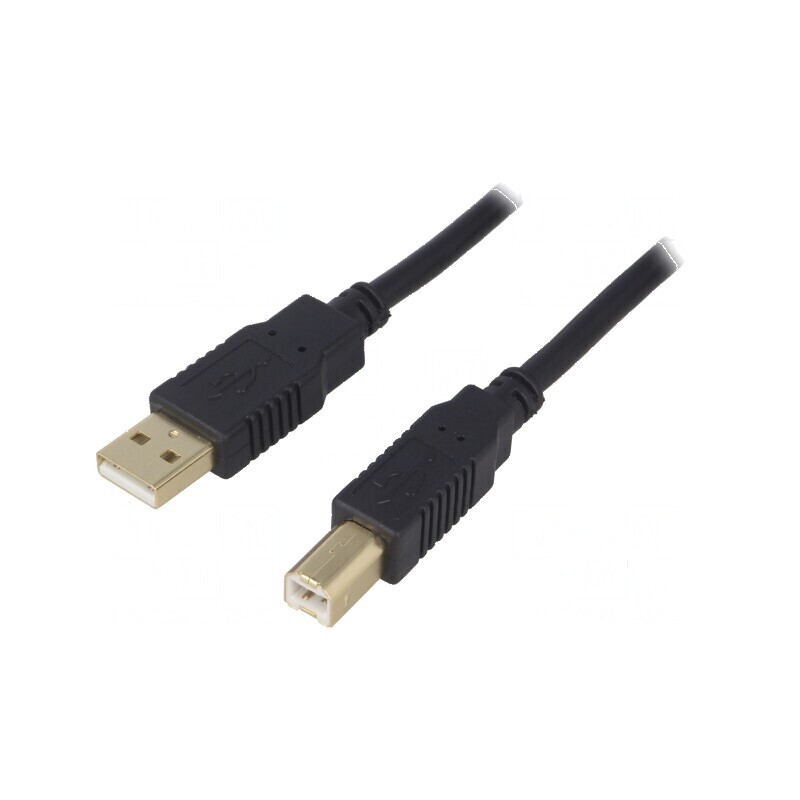 Cablu USB 2.0 A la B, 3m, negru, aurit, Fire CCA | Electronic-mag.ro | Componente Electronice