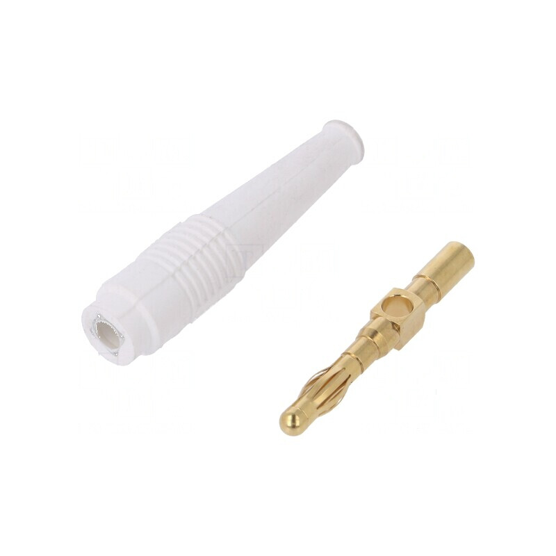 Conector banană 4mm 32A alb neizolat 2,5mm2 aurit 69mm | Electronic-mag.ro | Componente Electronice Conector banană 4mm 32A alb neizolat 2,5mm2 aurit 69mm | Electronic-mag.ro | Componente Electronice