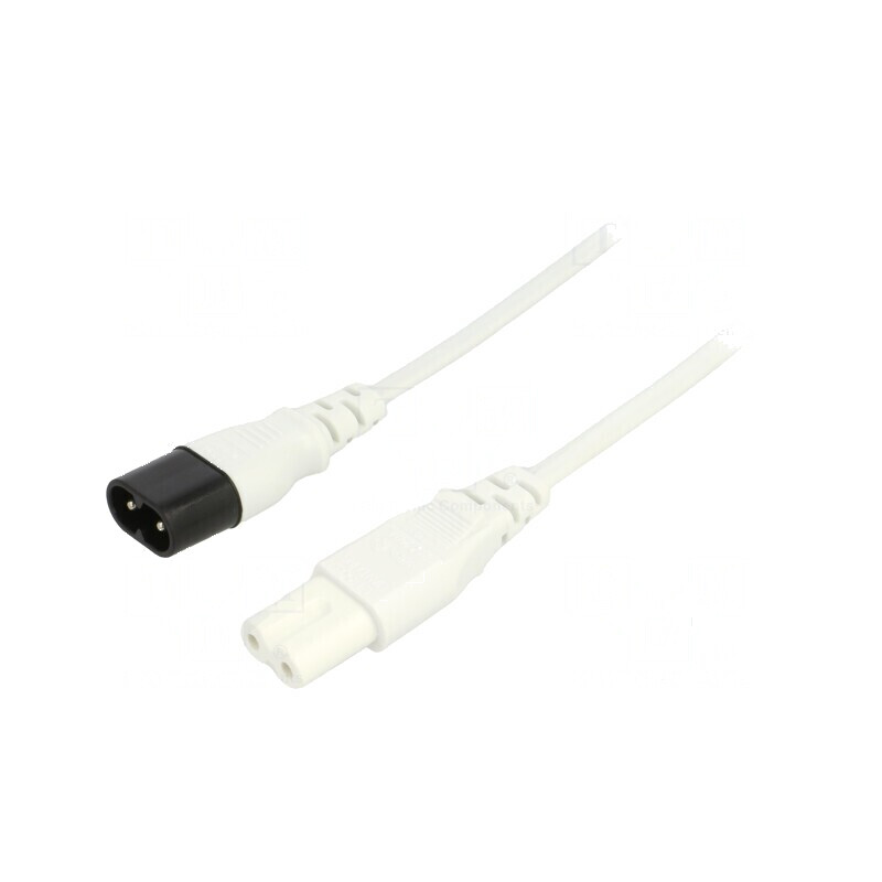 Cablu IEC C7 mamă - IEC C8 tată 1,8m alb 2,5A 2x0,75mm² PVC | Electronic-mag.ro | Componente Electronice