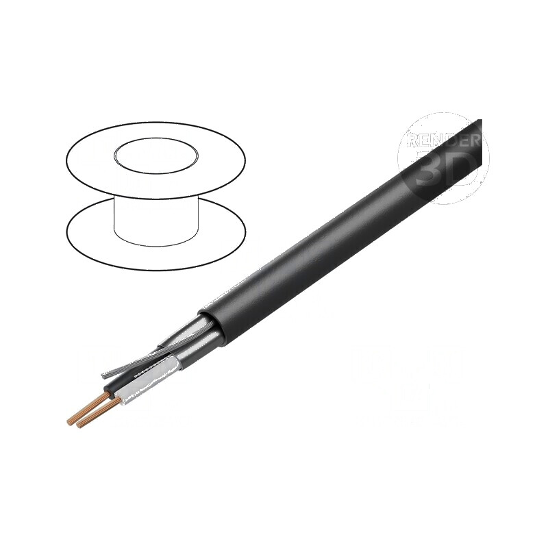 Cablu ecranat 1x2x22AWG, folie Al-PET, PVC negru, 300V, 305m | Electronic-mag.ro | Componente Electronice
