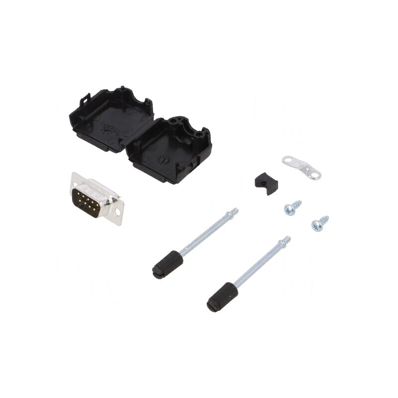 Mufă D-Sub PIN 9 tată lipire cablu negru - Kit complet | Electronic-mag.ro | Componente Electronice