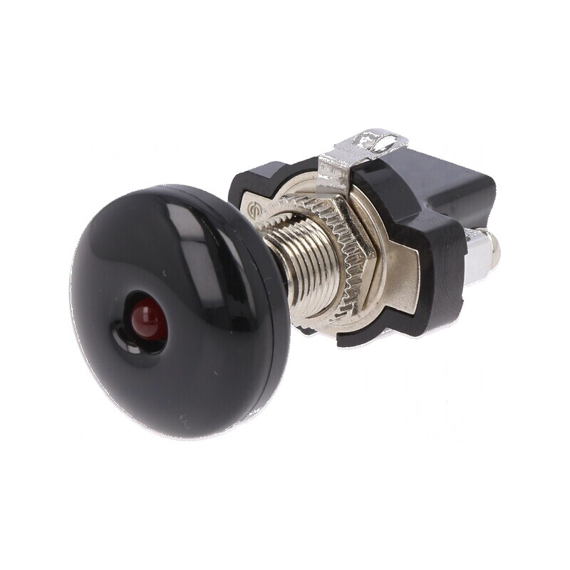 Comutator push-pull 10A 14VDC negru cu LED pe panou | Electronic-mag.ro | Componente Electronice