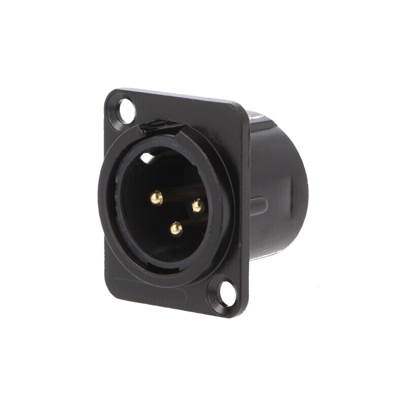 Conector XLR soclu tată PIN 3 lipire aurit negru metal | Electronic-mag.ro | Componente Electronice