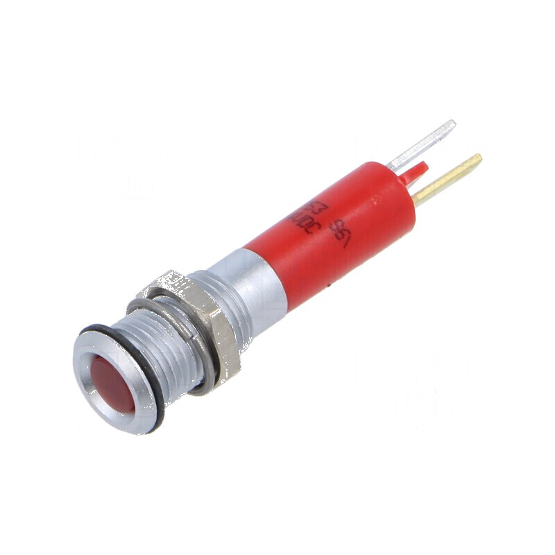 Lampă LED super plată roşie 24VDC Ø8mm IP40 metal | Electronic-mag.ro | Componente Electronice