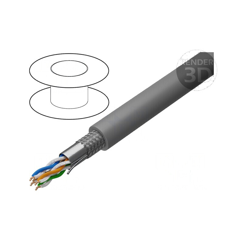 Cablu SF/UTP 4x2x24AWG 5e sârmă Cu LSZH gri 500m Ø6mm | Electronic-mag.ro | Componente Electronice
