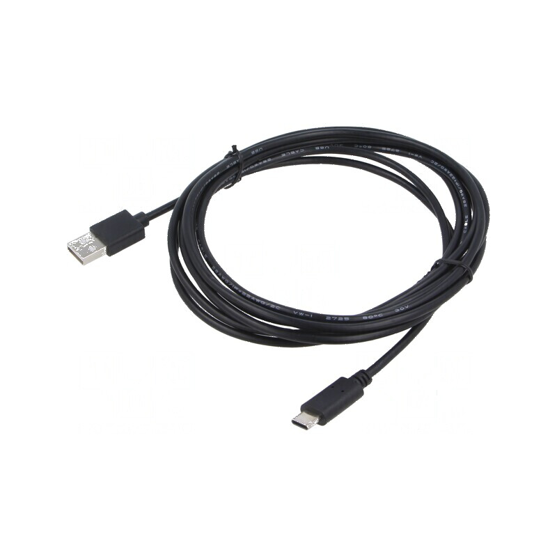 Cablu USB 2.0 A la C, 3m, negru, aurit | Electronic-mag.ro | Componente Electronice