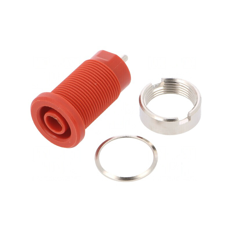 Conector banană 4mm soclu 24A roșu nichelat 34mm | Electronic-mag.ro | Componente Electronice